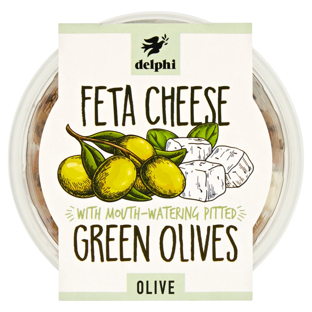 Delphi Feta Cheese Green Olives with Mouth-Watering Pitted (160g × 6)