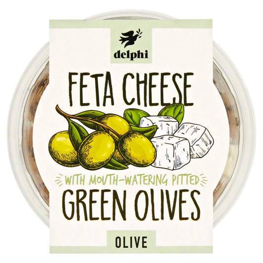 Delphi Feta Cheese Green Olives with Mouth-Watering Pitted (160g × 6)