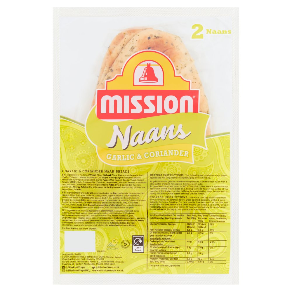 Mission 2 Garlic & Coriander Naan Breads (2pk × 6)