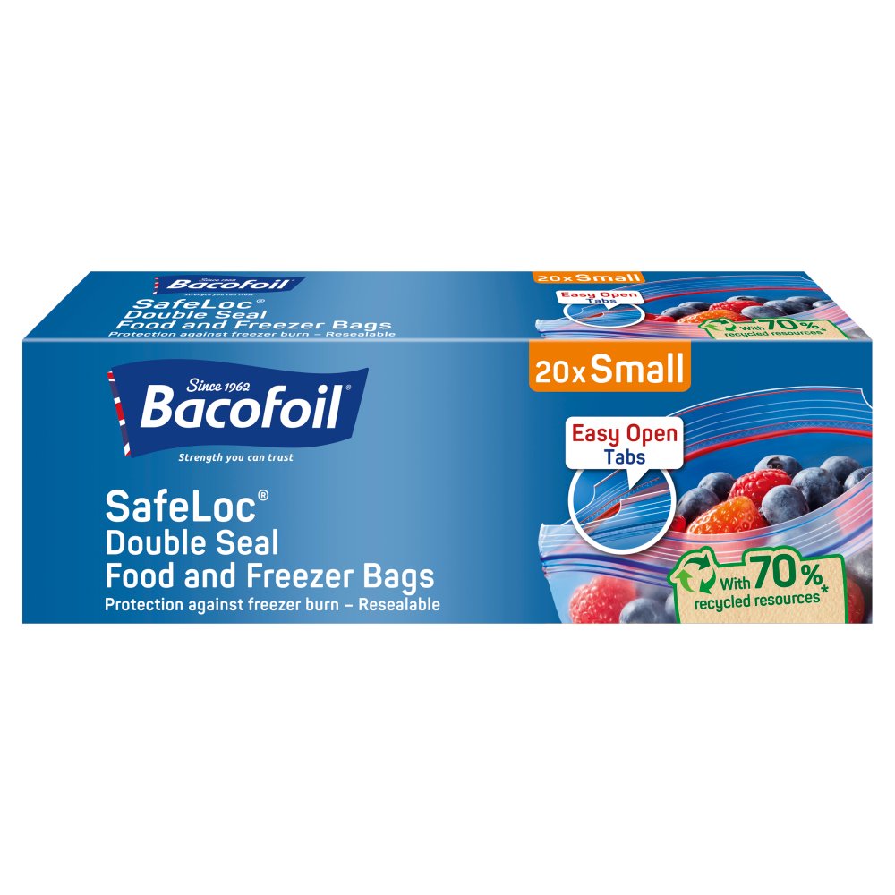 Bacofoil® SafeLoc® Double-Seal Food and Freezer Bags 20 Small (20s × 12)