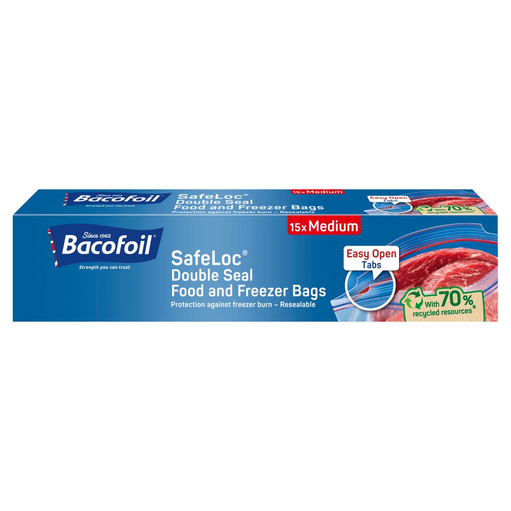 Bacofoil® SafeLoc® Double-Seal Food and Freezer Bags 15 Medium (15s × 12)