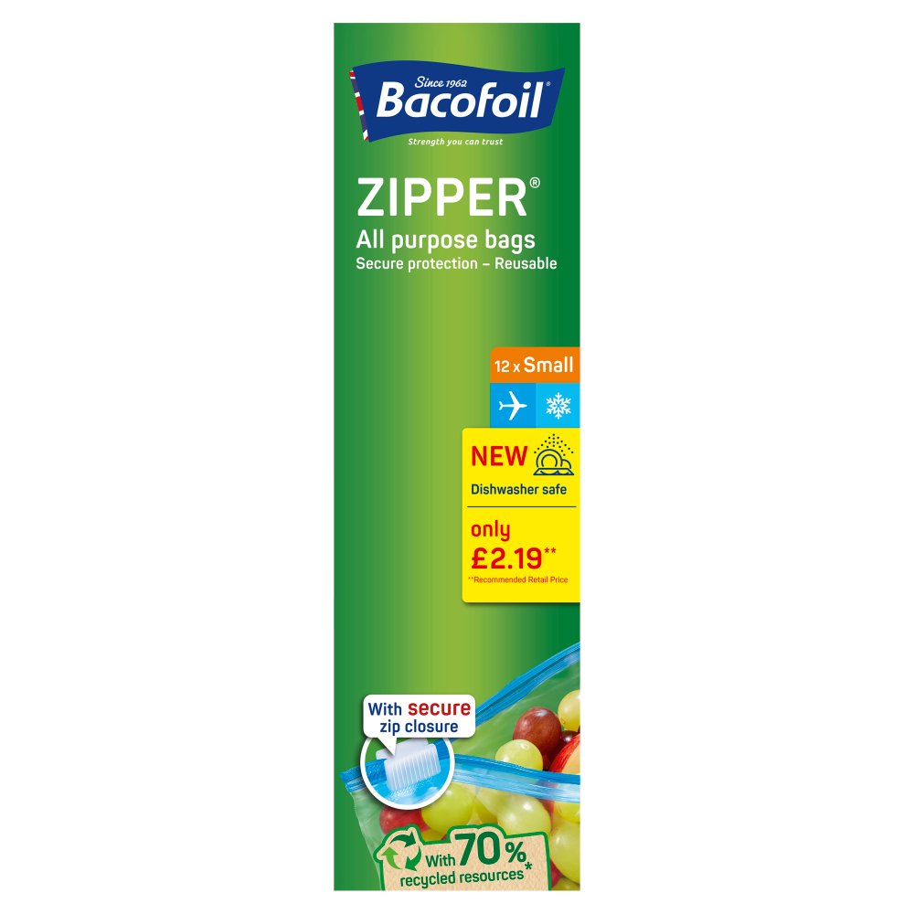 Bacofoil Zipper All Purpose Bags 12x Small 20 x 15cm (12s × 1)