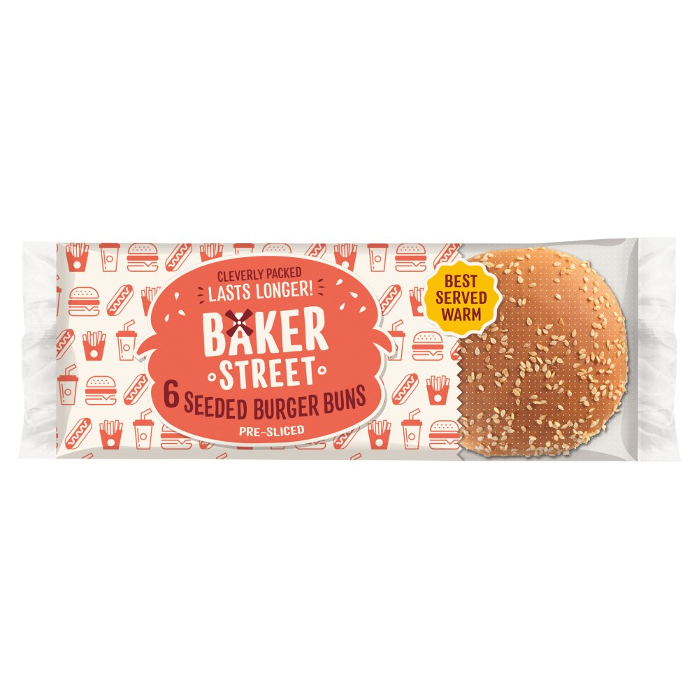 Baker Street 6 Seeded Burger Buns Pre-Sliced (6pk × 8)