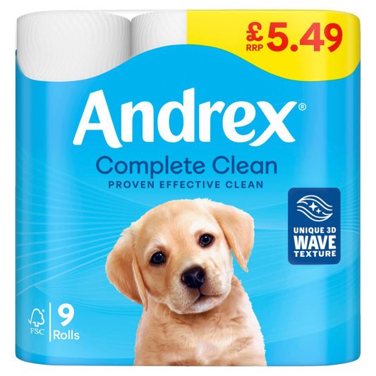 Andrex Complete clean Toilet Tissue 9 Roll £5.49 PMP (9Roll × 4 × 1)