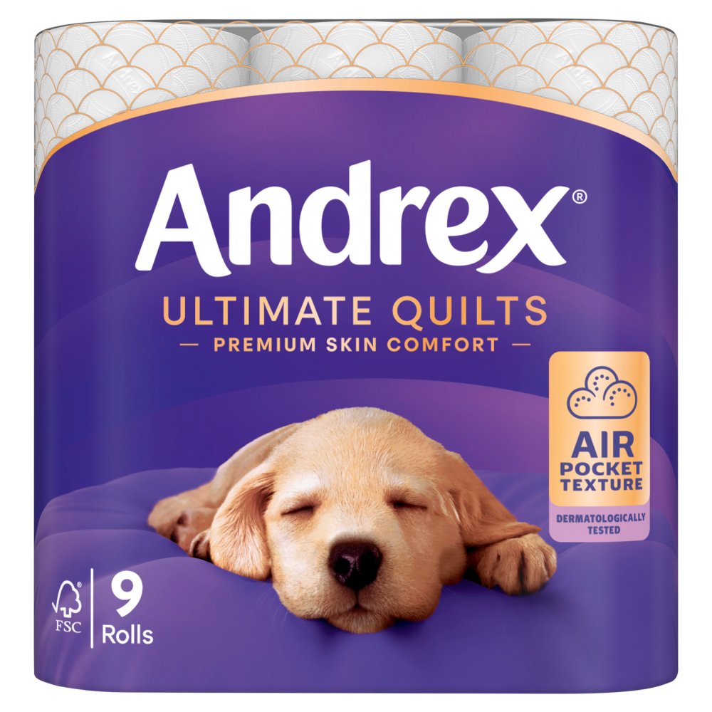 Andrex® Supreme Quilts Toilet Tissue, 9 Quilted Toilet Rolls (9Roll × 4 × 1)