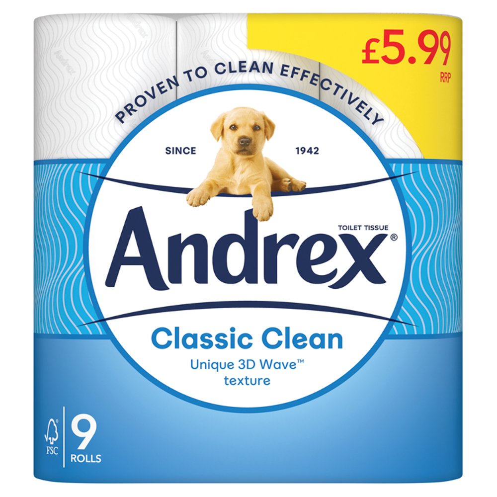 Andrex Classic Clean Toilet Tissue 9 Rolls (9Roll × 4 × 1)