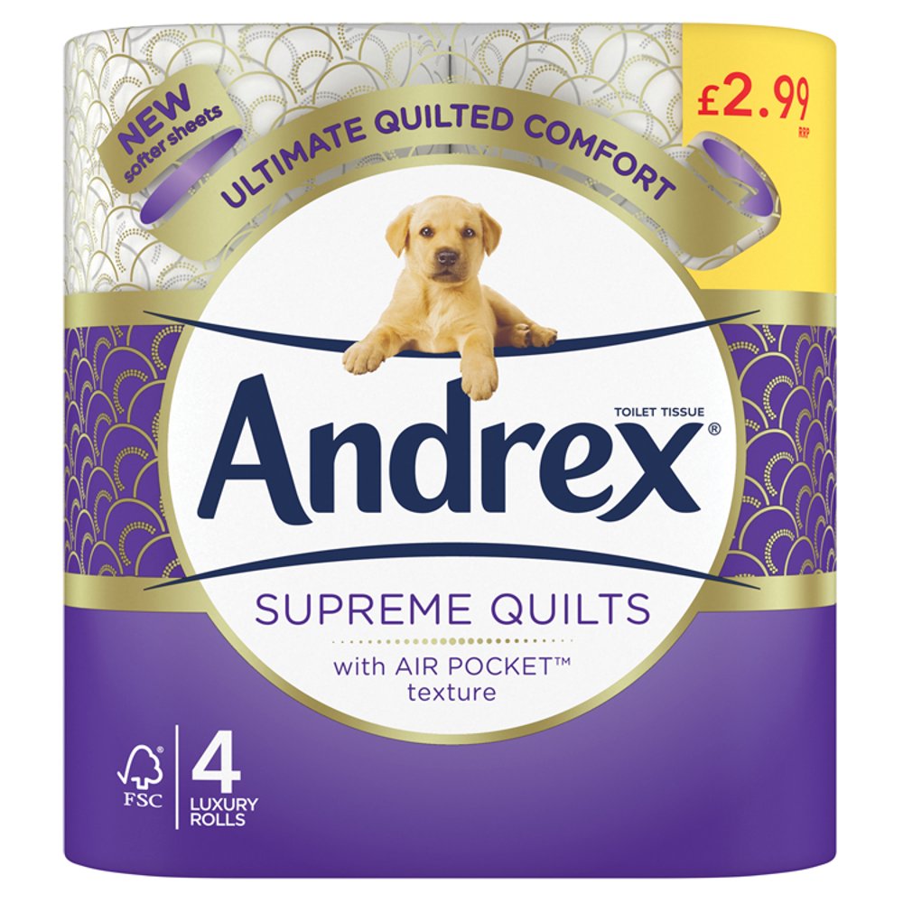 Andrex® Supreme Quilts Toilet Tissue, 4 Quilted Toilet Rolls £2.99 PMP (4Roll × 6 × 1)