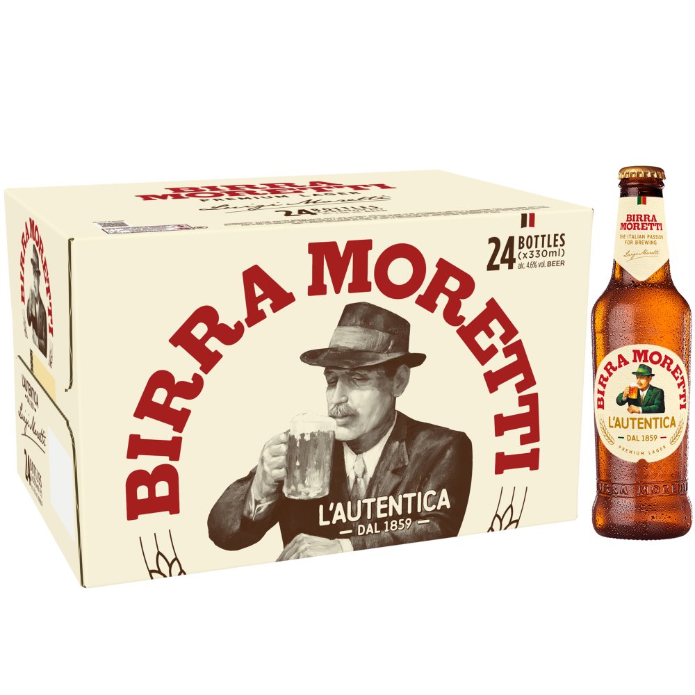 Birra Moretti Premium Lager Beer Bottle  (330ml × 24 × 1)