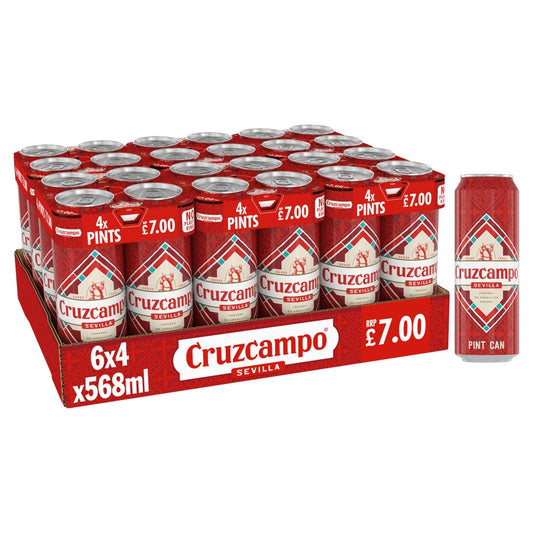 Cruzcampo Sevilla Lager Beer Can 4x568ml Pint (568ml × 6 × 1)