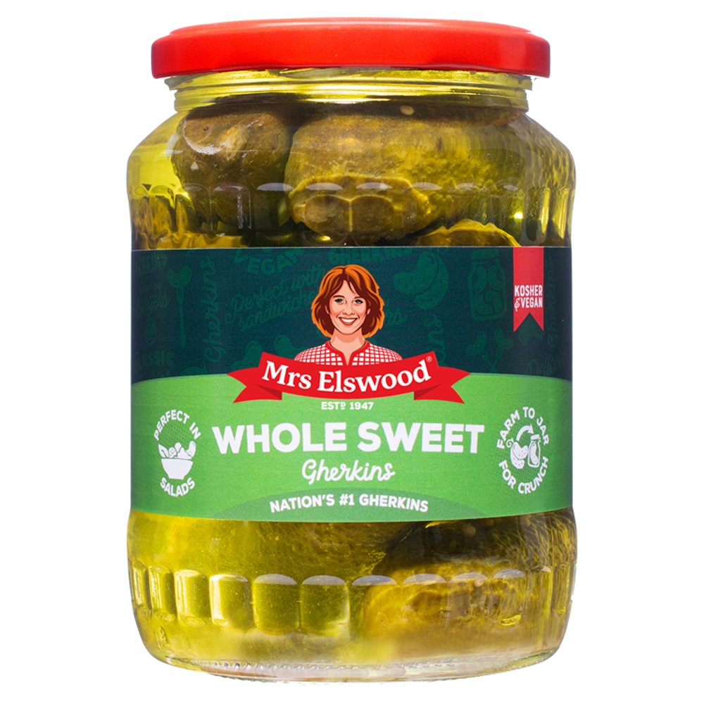 Mrs Elswood Whole Sweet Gherkins (670g × 6 × 1)