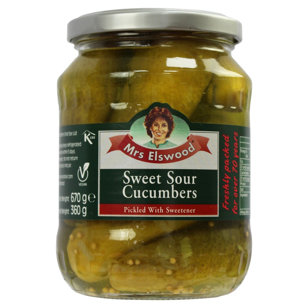 Mrs Elswood Sweet Sour Cucumbers Pickled with Sweetener (670g × 6 × 1)