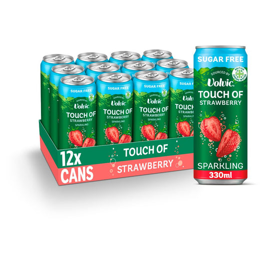 Touch of Strawberry Sparkling Sugar Free Flavoured Water by Volvic (330ml × 12 × 1)