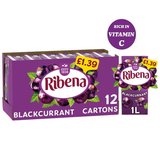 Ribena Blackcurrant Juice Drink 1L Carton £1.39 (1Ltr × 12 × 1)