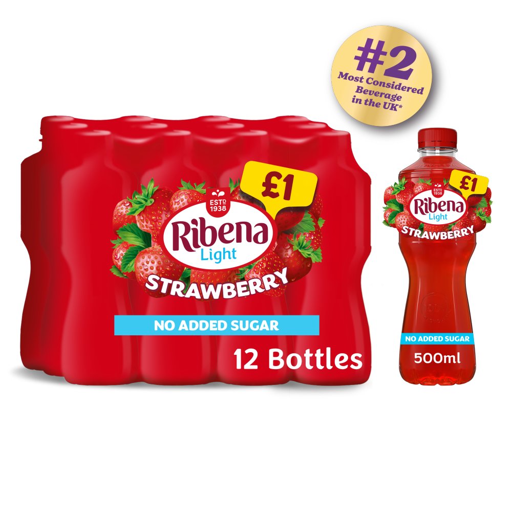 Ribena Strawberry Juice Drink No Added Sugar  PMP £1 (500ml × 12 × 1)