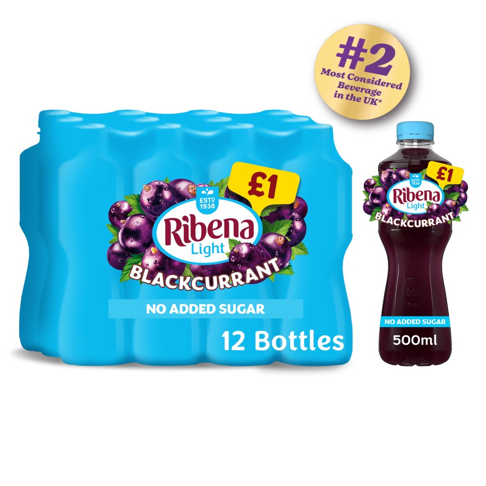 Ribena Blackcurrant Juice Drink No Added Sugar  PMP £1 (500ml × 12 × 1)