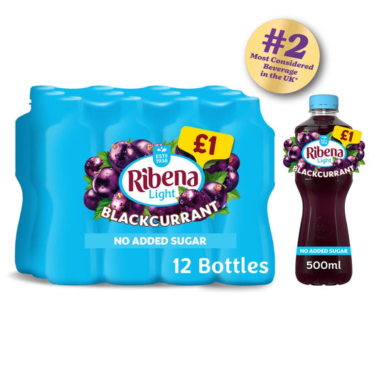 Ribena Blackcurrant Juice Drink No Added Sugar  PMP £1 (500ml × 12 × 1)