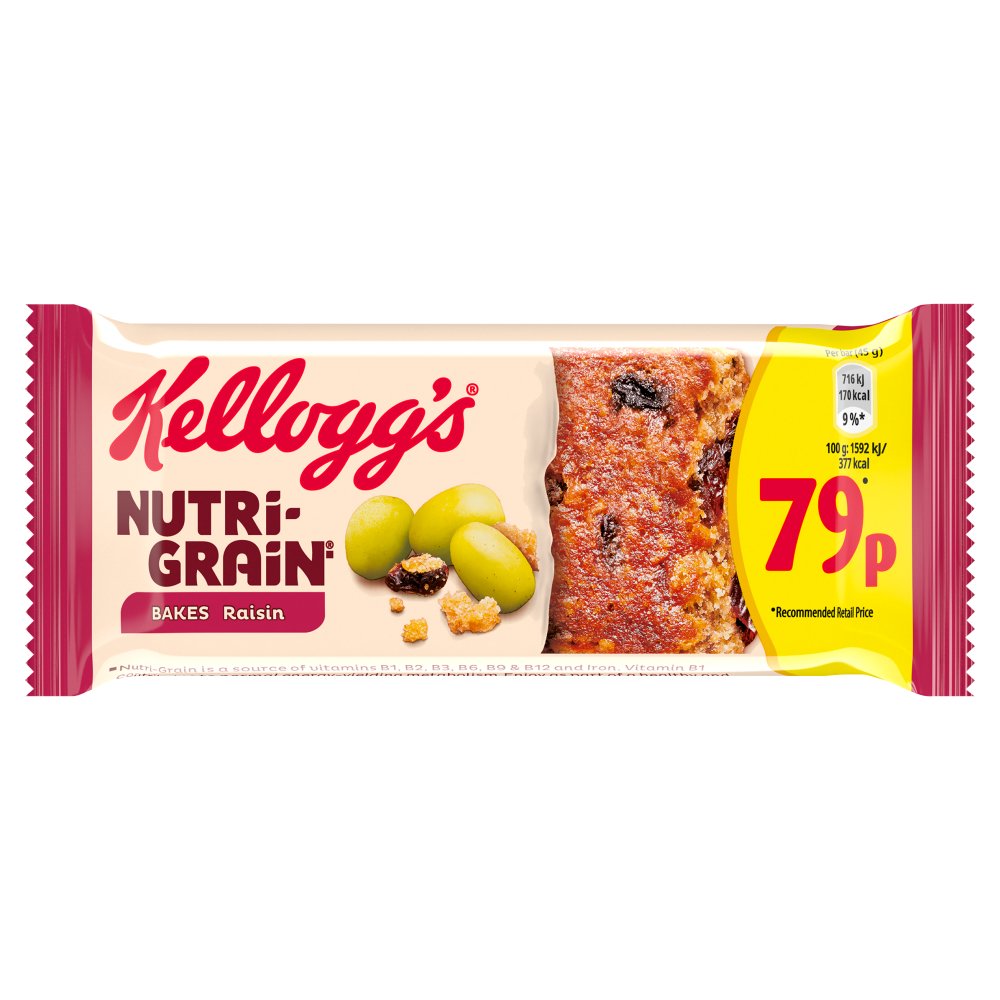 Kellogg's Nutri-Grain Raisin Snack Bar  PMP 79p (45g × 24 × 1)