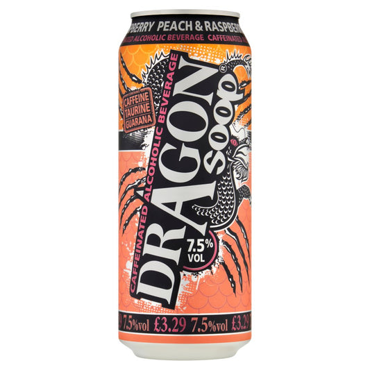 Dragon Soop Caffeinated Alcoholic Beverage Peach & Raspberry 500ml (500ml × 8 × 1)