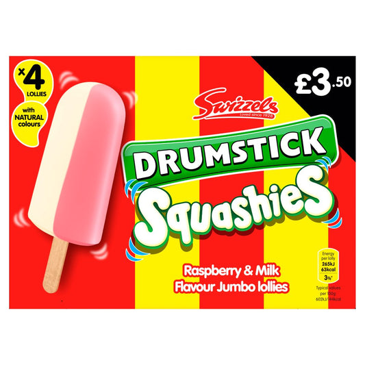 Swizzels Drumstick Squashies Raspberry & Milk Flavour Jumbo Lollies (4pk × 12)