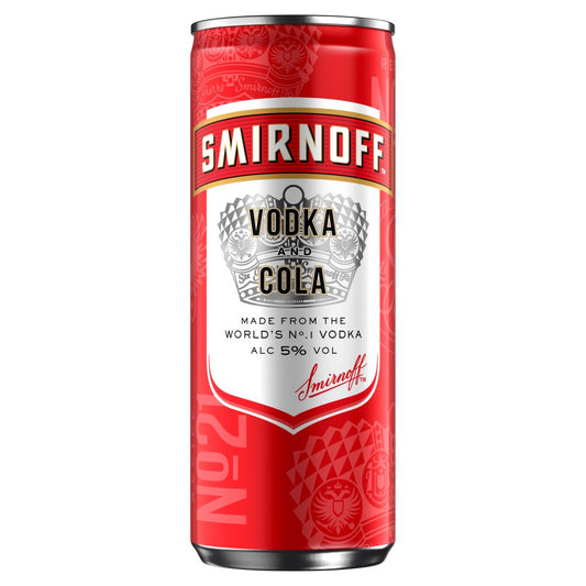 Smirnoff No.21 Vodka and Cola 5% vol Ready to Drink Premix 250ml Can (250ml × 12 × 1)