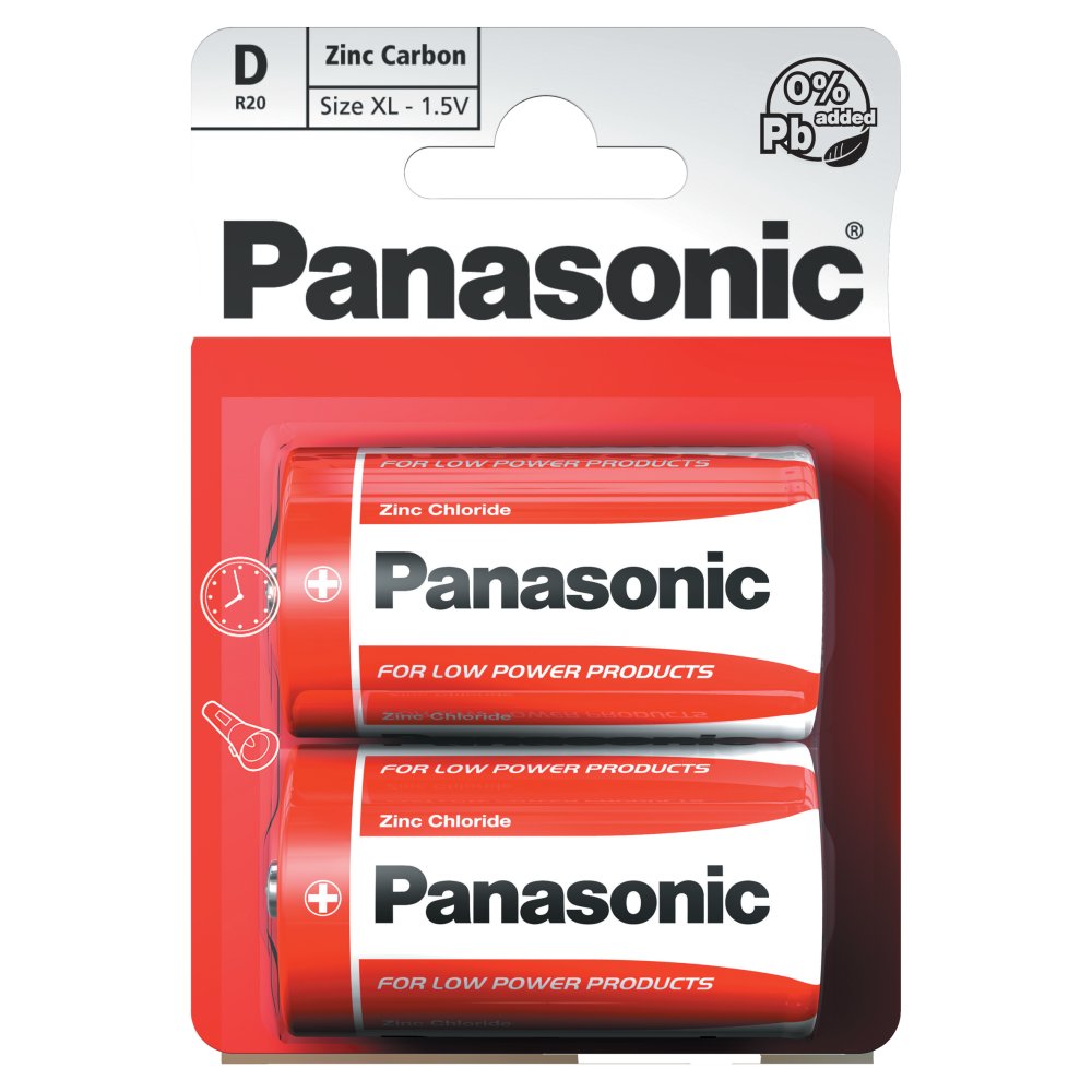 Panasonic D 1.5V Zinc Carbon Batteries x 2pk (Sgl × 12 × 1)