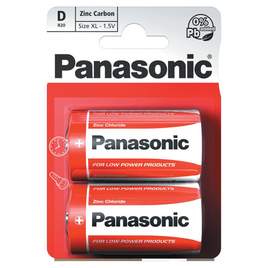 Panasonic D 1.5V Zinc Carbon Batteries x 2pk (Sgl × 12 × 1)