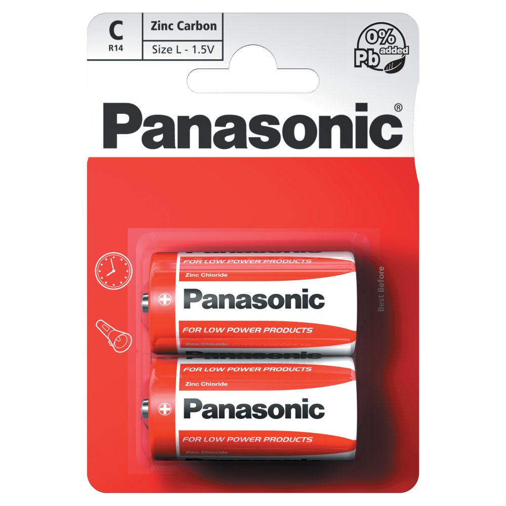 Panasonic C 1.5V Zinc Carbon Batteries x 2pk (Sgl × 12 × 1)