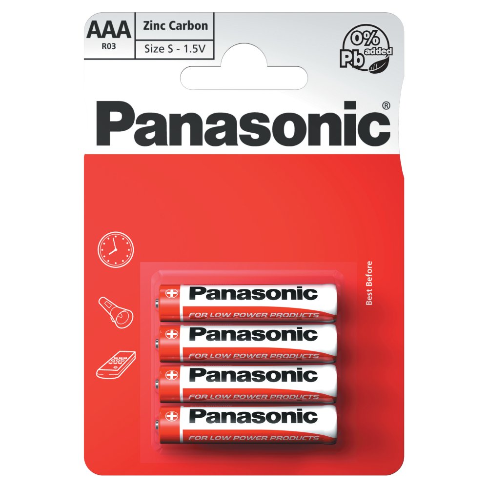 Panasonic AAA 1.5V Zinc Carbon Batteries x 4pk (Pack × 12 × 1)