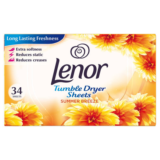 Lenor Fabric Tumble Dryer Sheets Summer Breeze, 34 Sheets (Std × 6 × 1)