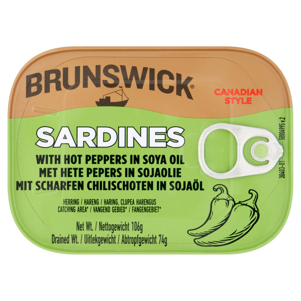 Brunswick Canadian Style Sardines with Hot Pepper in Soya Oil (106g × 12 × 1)