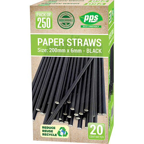 Pps Paper Straws Black (250s × 20)