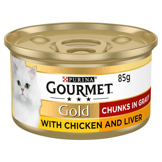 GOURMET Gold Chunks in Gravy Chicken and Liver Wet Cat Food (85g × 12 × 1)