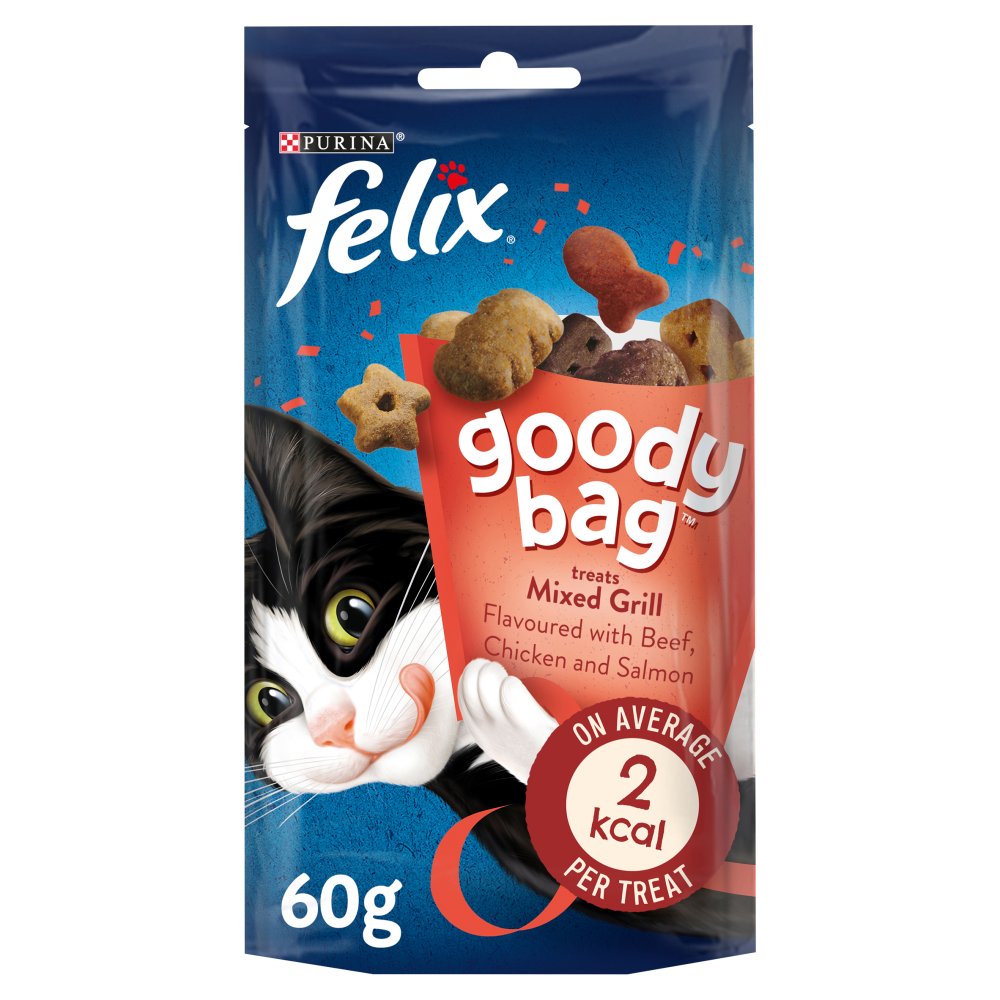 FELIX Goody Bag Mixed Grill Beef, Chicken and Salmon Cat Treats (60g × 8 × 1)