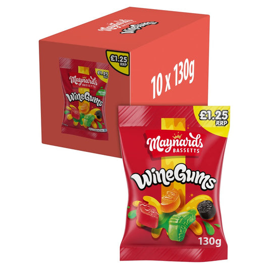Maynards Bassetts Wine Gums Sweets Bag £1.25 PMP (130g × 10 × 1)