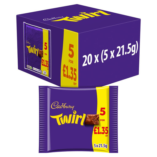 Cadbury Twirl Chocolate Bar 5 Pack Multipack £1.35 PMP (5pk × 20 × 1)