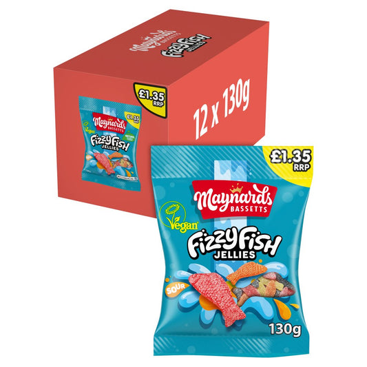 Maynards Bassetts Fizzy Fish Sweets Bag £1.35 PMP (130g × 12 × 1)