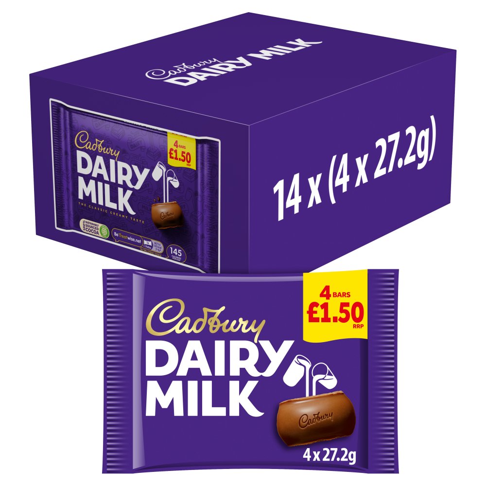 Cadbury Dairy Milk Chocolate Bar 4 Pack £1.50 PMP (4pk × 14 × 1)