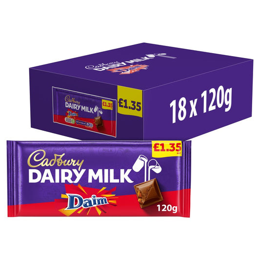 Cadbury Dairy Milk Daim Chocolate Bar £1.35 PMP (120g × 18 × 1)