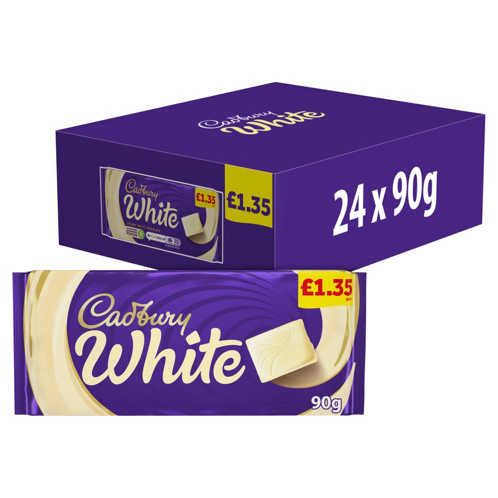 Cadbury White Chocolate Bar £1.35 PMP (90g × 24 × 1)