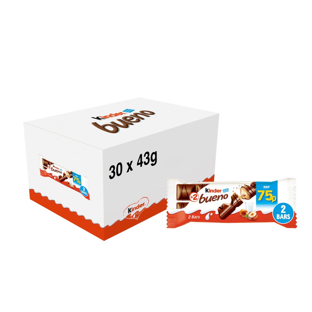 Kinder Bueno Milk Chocolate and Hazelnuts Duo Bar ( ) Lunch Box (Sgl × 30 × 1)