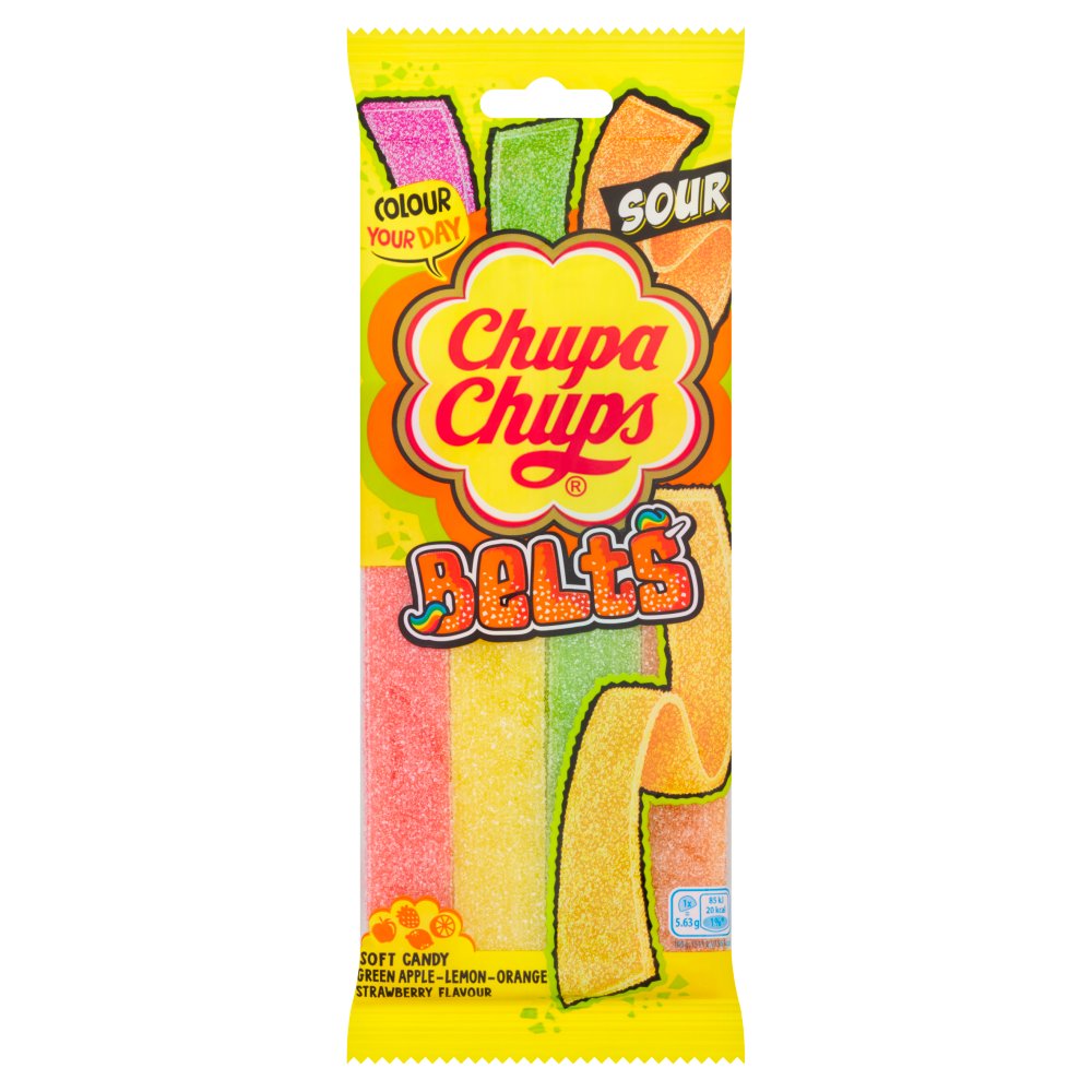 Chupa Chups Green Apple-Lemon-Orange Strawberry Flavour Soft Candy Belts (90g × 18 × 1)