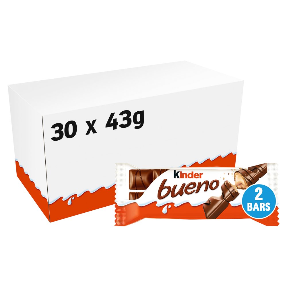 Kinder Bueno Hazelnut & Milk Chocolate Wafer Biscuit Snack Bar (Std × 30 × 1)