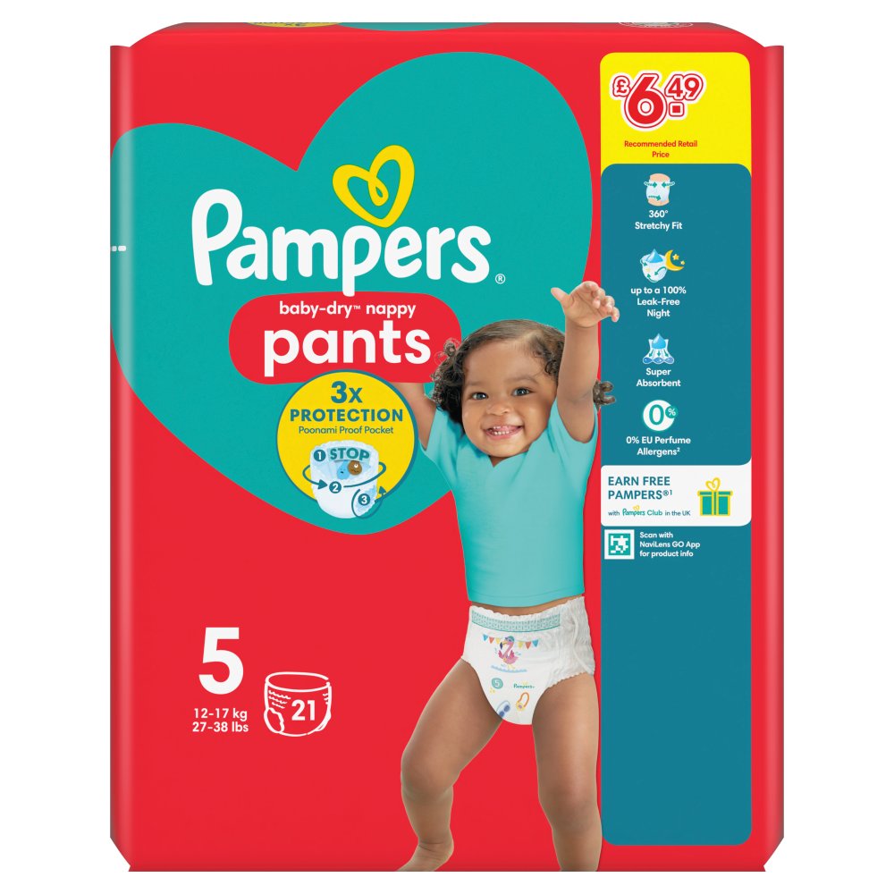 Pampers Baby-Dry Nappy Pants Size 5, 21 Nappies (21s × 4 × 1)