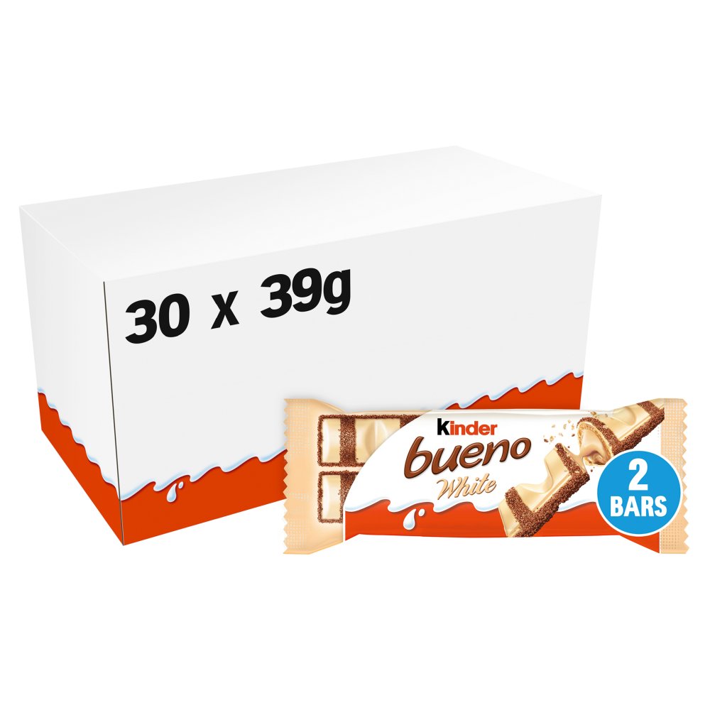 Kinder Bueno White Chocolate & Hazelnut Wafer Biscuit Snack Bar (Std × 30 × 1)