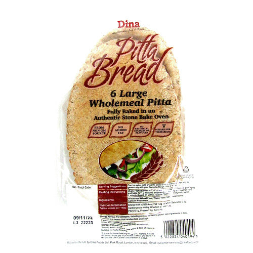 Dina 6 Wholemeal Pitta Bread (6pk × 12)