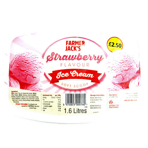 Farmer Jack's Strawberry Flavour Ice Cream (1.6Ltr × 6)