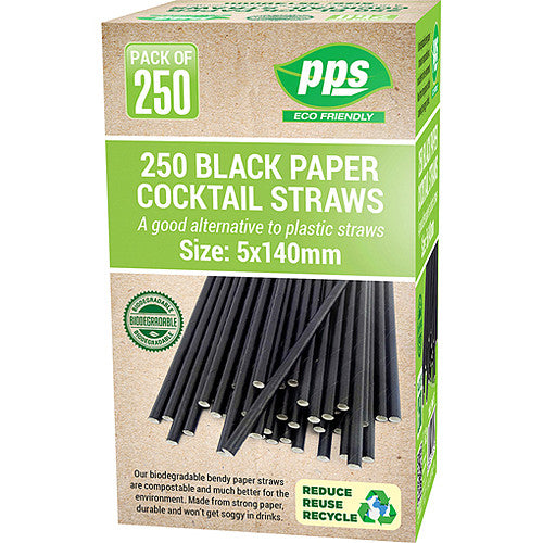 Pps Straws C/Tail Black (250s × 20)