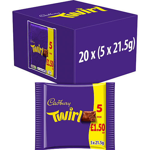 Cadbury Twirl Chocolate Bar 5 Pack Multipack £1.50 PMP (5pk × 20 × 1)