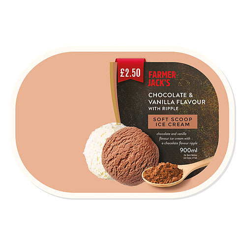 Farmer Jack's Chocolate & Vanilla Flavour with Ripple Soft Scoop Ice Cream (900ml × 6)