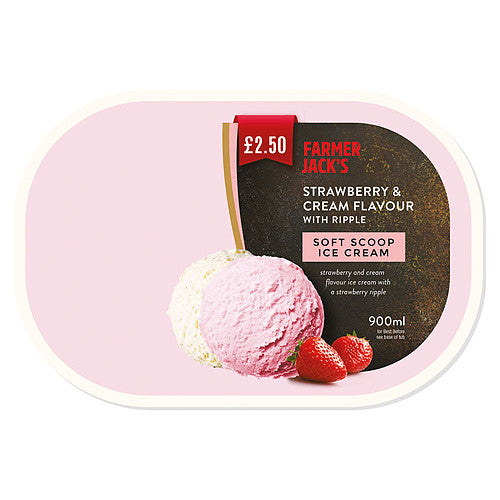 Farmer Jack's Strawberry & Cream Flavour with Ripple Soft Scoop Ice Cream (900ml × 6)